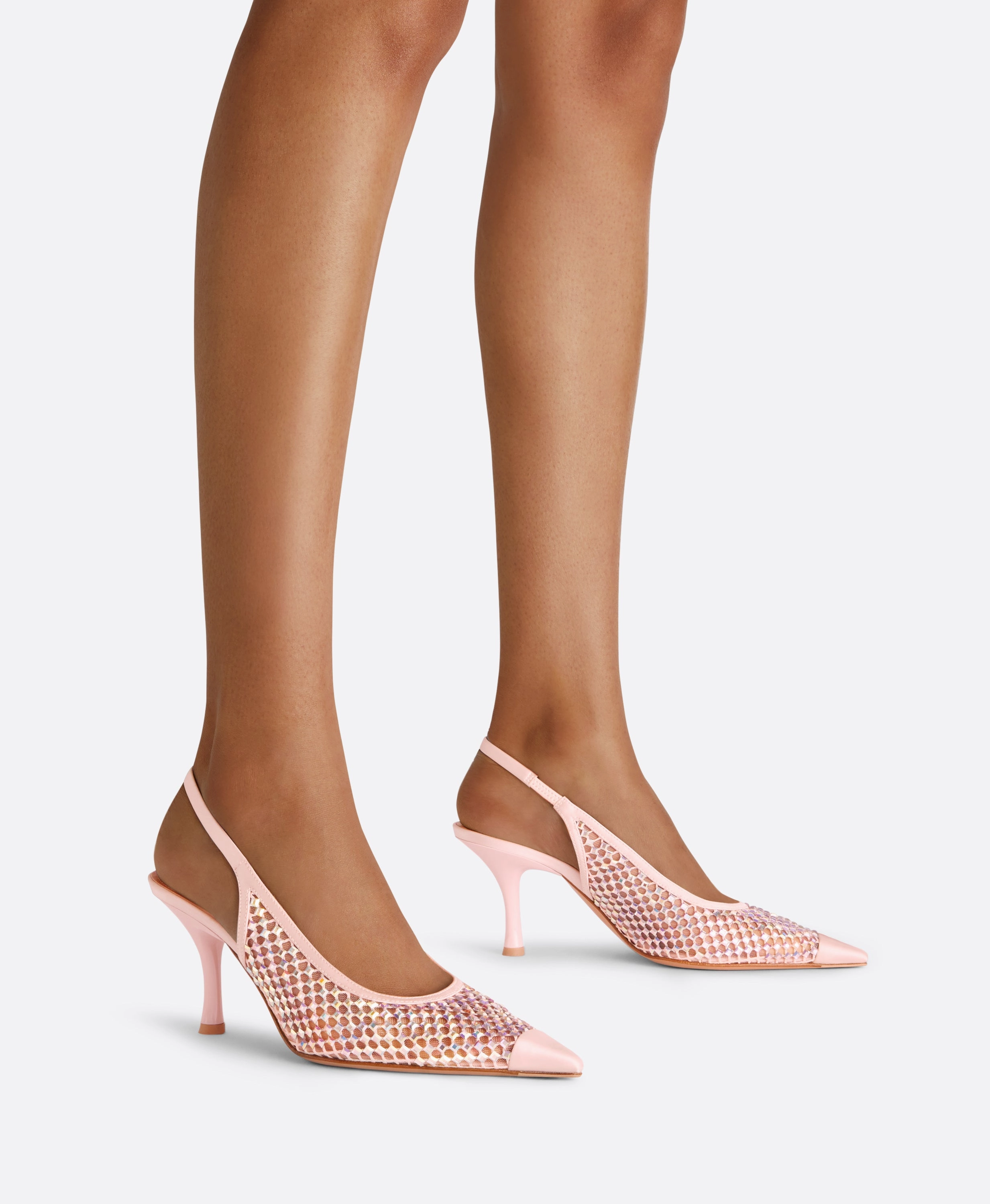 Vesper 70 Pink Crystal Satin Slingbacks