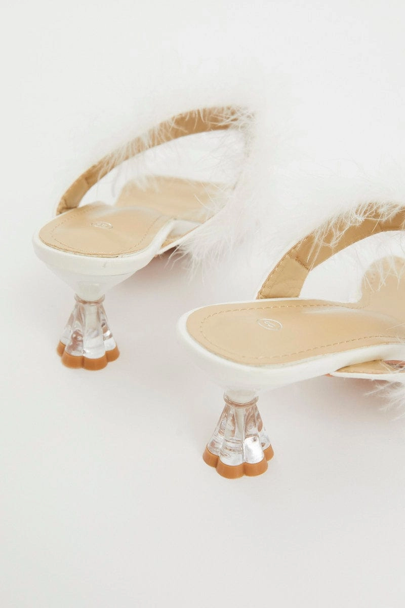 White Faux Fur Strappy Heels