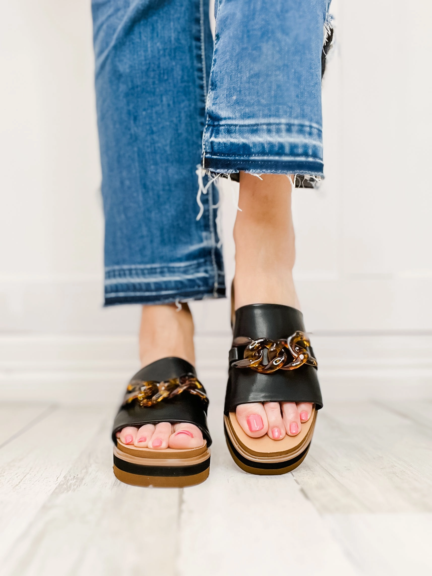 Yellowbox Alora Wedge Slide Sandals in Black