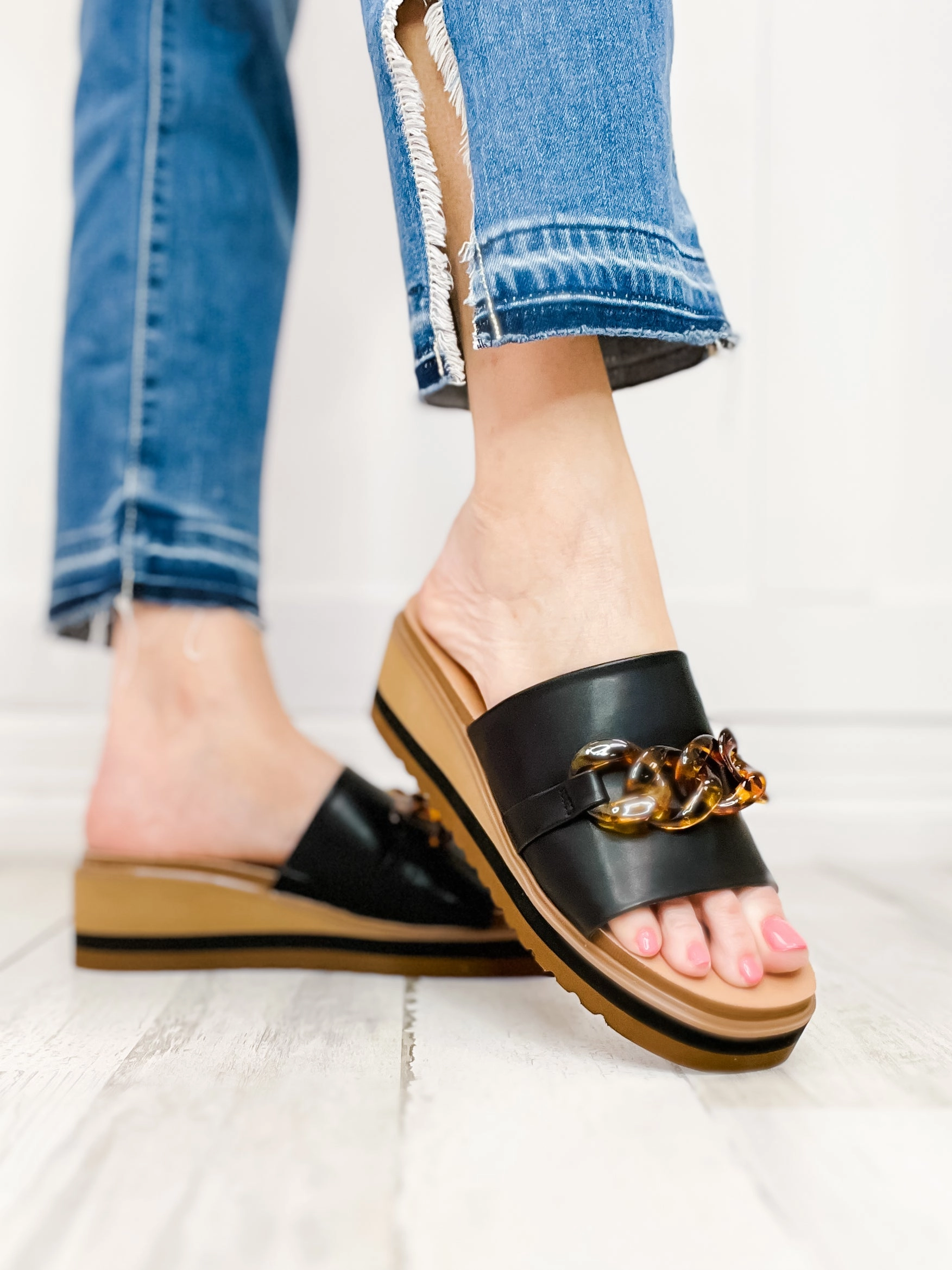 Yellowbox Alora Wedge Slide Sandals in Black