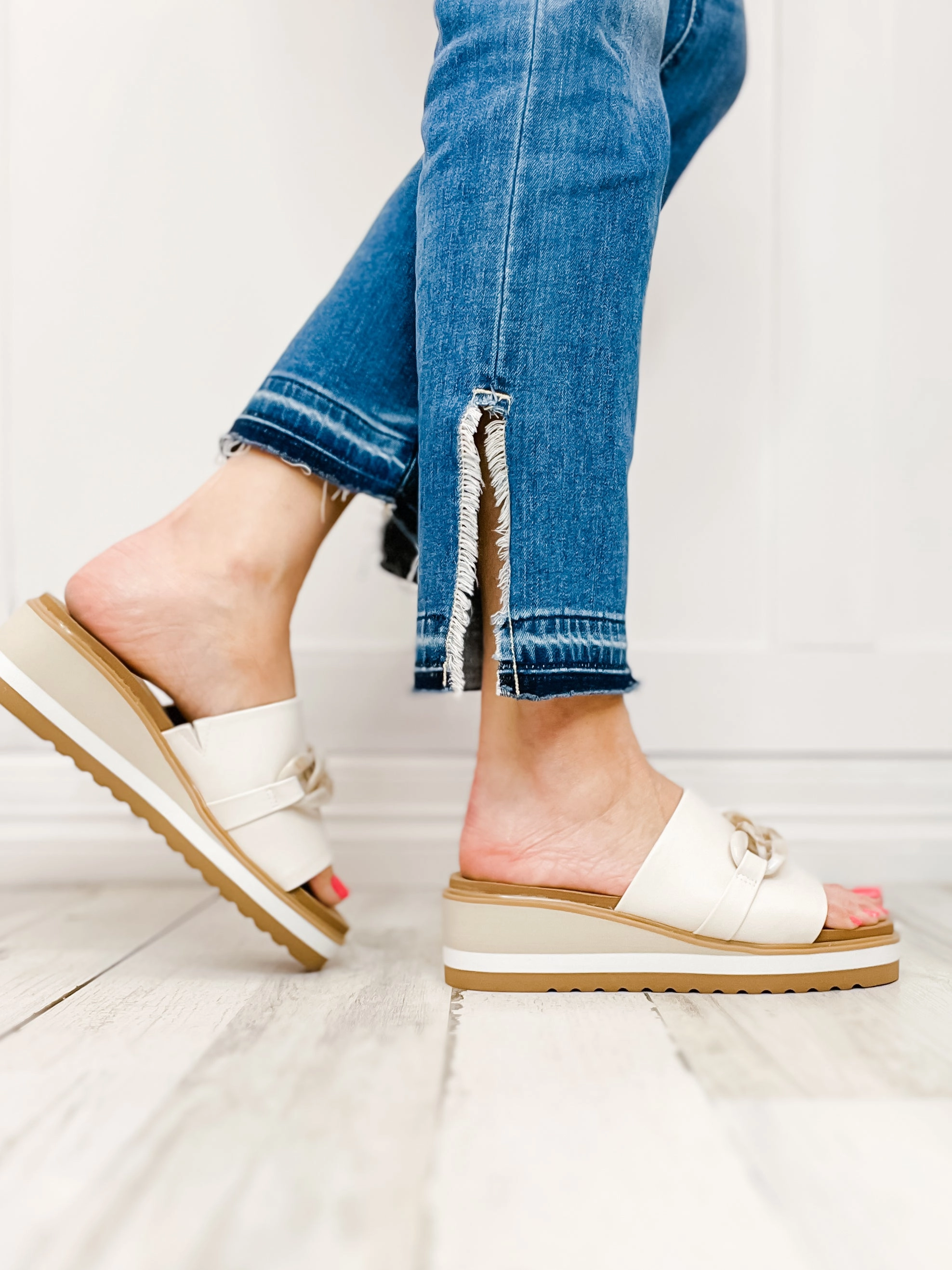 Yellowbox Alora Wedge Slide Sandals in Bone